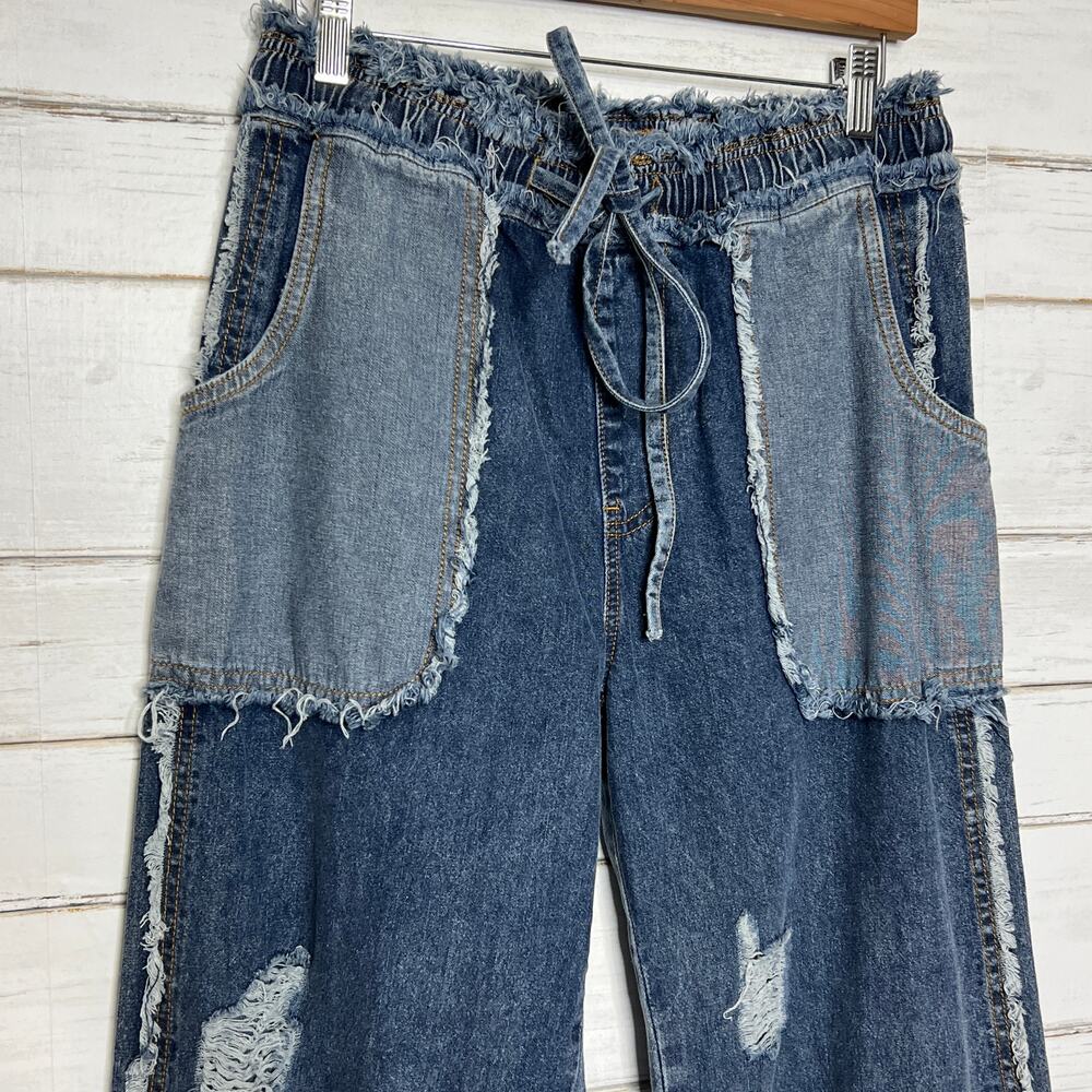 POL Distressed Patchwork Jeans Small Wide Leg Boh… - image 11